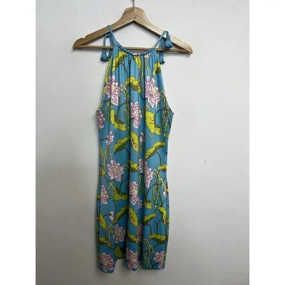 Gretchen Scott Halter Tassel Tie Dress Sz M Mystic Garden NWT Turquoise Floral - Picture 12 of 14